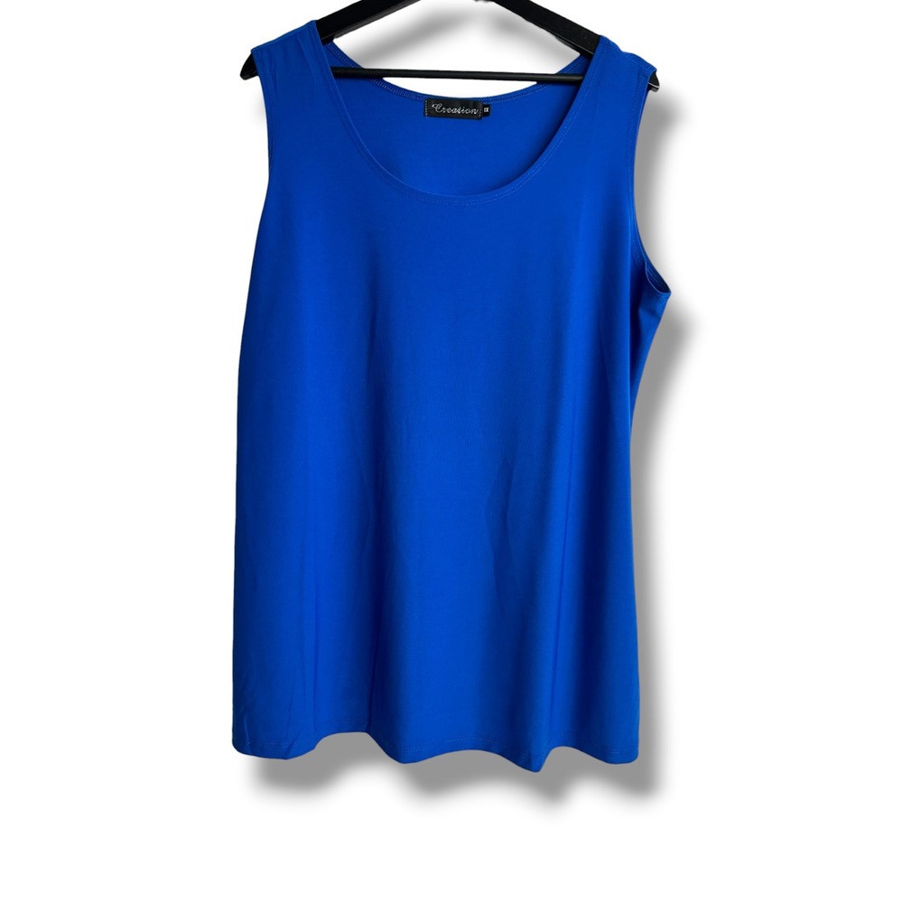 Creation Royal Blue Scoop Neck Tank Top Sleeveless Shell‎ Plus Size 1X Stretch